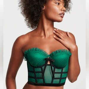 ✨Victoria’s Secret mesh & velvet long line bra top corset bustier sz 32C NWT